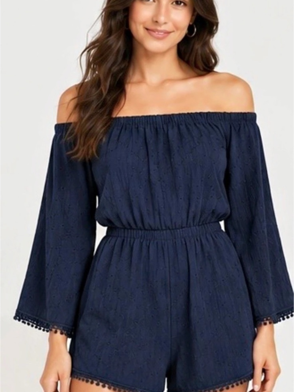 AQUA Off-Shoulder Romper in Blue Size Small Like New